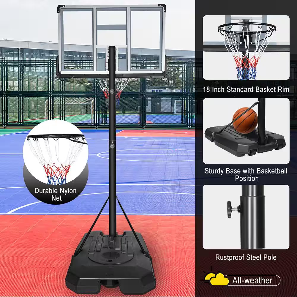 6.6 Ft. to 10 Ft. Adjustable Height Portable Basketball Hoop Goal Basketball System Basketball Equipment with Wheels