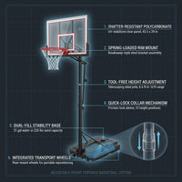 6.6 Ft. to 10 Ft. Adjustable Height Portable Basketball Hoop Goal Basketball System Basketball Equipment with Wheels — How It Works