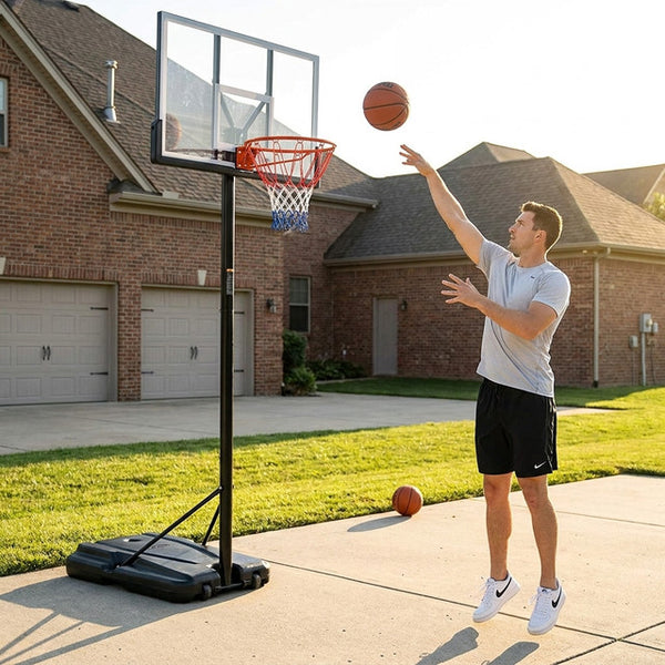 Portable Basketball Hoop Built for Training, 7-10 Ft Height Adjustment, Shatter-Resistant Backboard, Steel Frame