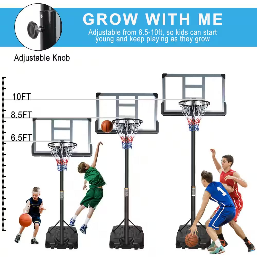 6.6 Ft. to 10 Ft. Adjustable Height Portable Basketball Hoop Goal Basketball System Basketball Equipment with Wheels