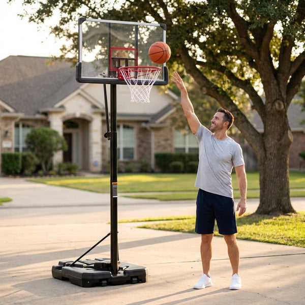 Portable Basketball Hoop Engineered for Home Training, 6.6-10 Ft Height Adjustment, Steel Frame, Wheels